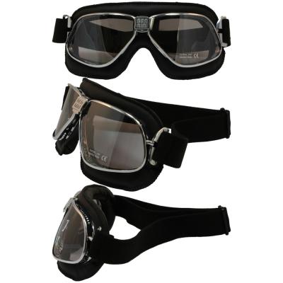 Nannini Cruiser With Hand Stitched Black Leather and Silver Mirror Antifog Cylindrical Polycarbonate Lenses.