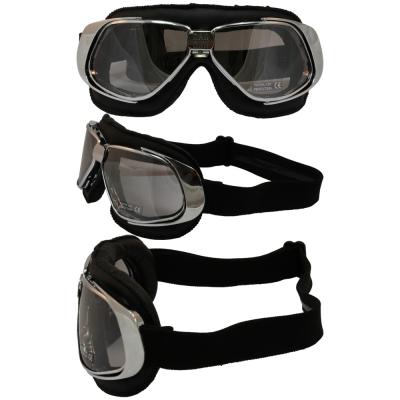 Nannini Rider With Hand Stitched Black Leather and Silver Mirror Antifog  Polycarbonate Lenses.