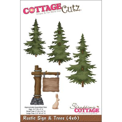 CottageCutz Die-Rustic Sign & Trees 2.2''X3'' To 2.3''X4''
