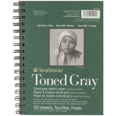 Strathmore Toned Sketch Spiral Paper Pad 5.5'X8.5'-Gray 50 Sheets