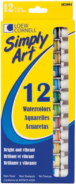 Simply Art Watercolor Paints 12ml 12/Pkg-Assorted Colors