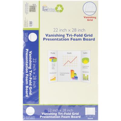 Royal Brites Vanishing Grid Tri-Fold Foam Board 22''X28''-White - Case Pack of 5
