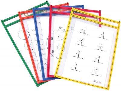Reusable Dry Erase Pockets 6''X9'' 10/Pkg-Assorted Primary Colors