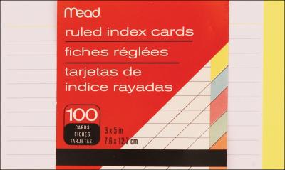 Mead Index Card 3''X5'' 100/Pkg-Ruled Assorted Colors