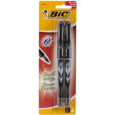 BIC Z4+ Fine Point Roller Pens 2/Pkg-Black