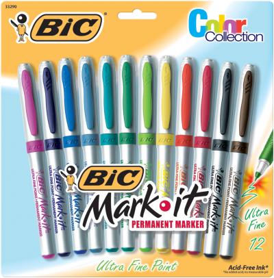 BIC Mark-It Ultra Fine Point Permanent Markers 12/Pkg-Assorted Colors