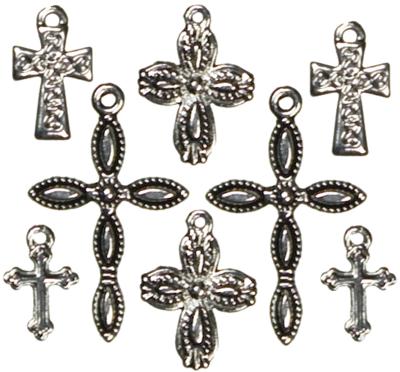 Jewelry Basics Metal Charms-Silver & Black Crosses 8/Pkg