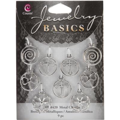Jewelry Basics Metal Charms-Silver Shapes 9/Pkg