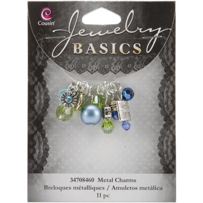 Jewelry Basics Metal Charms-Aqua Glass & Metal Bead Cluster 11/Pkg