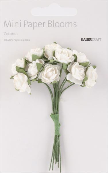 Mini Paper Blooms .5' Flowers W/Wire Stems 10/Pkg-Coconut