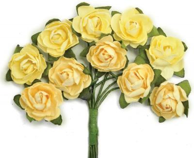 Mini Paper Blooms .5' Flowers W/Wire Stems 10/Pkg-Buttercream