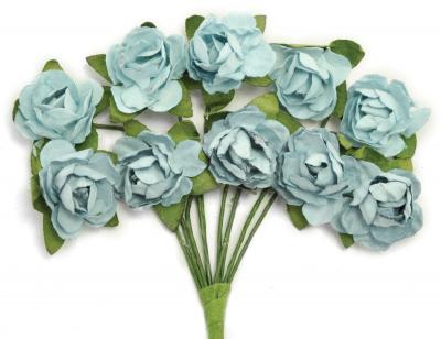 Mini Paper Blooms .5' Flowers W/Wire Stems 10/Pkg-Iceberg