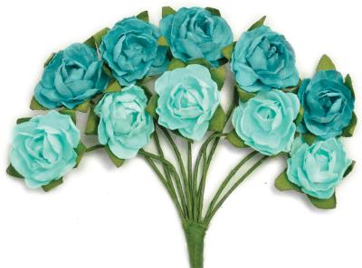 Mini Paper Blooms .5' Flowers W/Wire Stems 10/Pkg-Sea Breeze