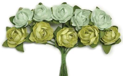 Mini Paper Blooms .5' Flowers W/Wire Stems 10/Pkg-Olive