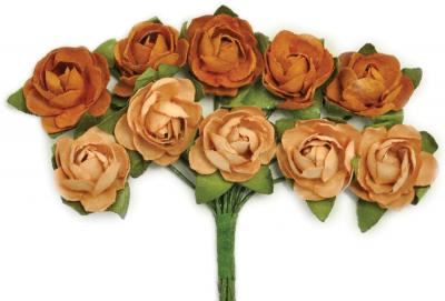 Mini Paper Blooms .5' Flowers W/Wire Stems 10/Pkg-Terra-Cotta