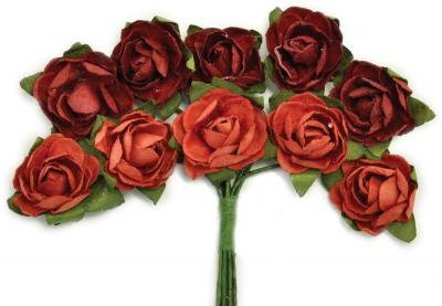 Mini Paper Blooms .5' Flowers W/Wire Stems 10/Pkg-Ruby