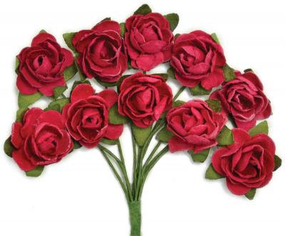 Mini Paper Blooms .5' Flowers W/Wire Stems 10/Pkg-Cranberry