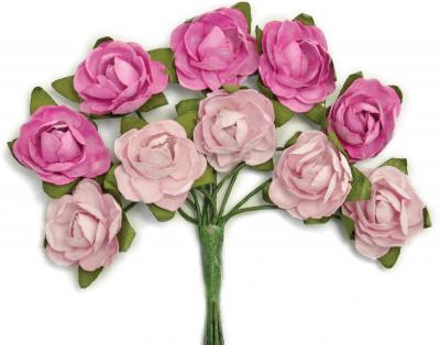 Mini Paper Blooms .5' Flowers W/Wire Stems 10/Pkg-Fuchsia
