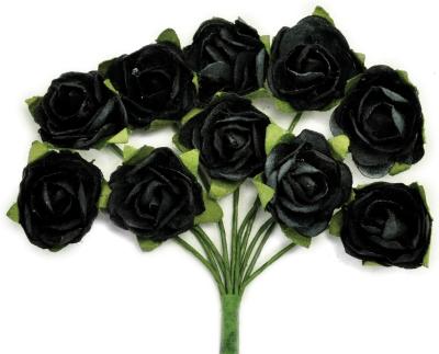 Mini Paper Blooms .5' Flowers W/Wire Stems 10/Pkg-Black
