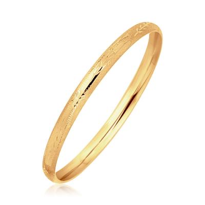 14k Yellow Gold Dome Style Childrens Bangle with Diamond Cuts