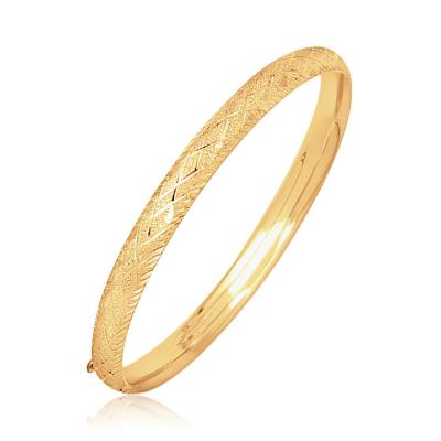 14k Yellow Gold Diamond Cut Design Dome Motif Childrens Bangle