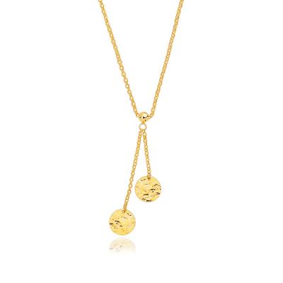 14k Yellow Gold Hammered Disc Lariat 17' Necklace