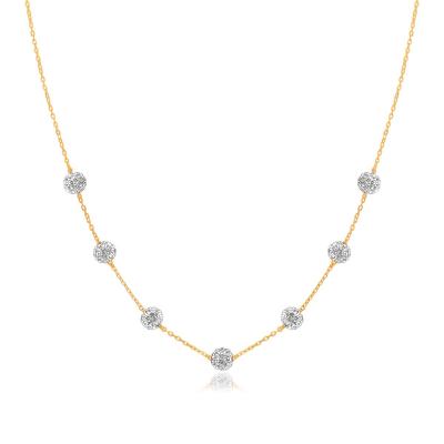 14k Yellow Gold Necklace with Crystal Embellished Sphere Stations