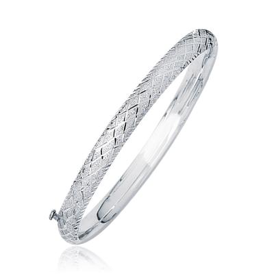 14k White Gold Weave Diamond Cut Dome Childrens Bangle