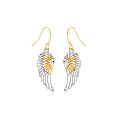 Two-Tone Wing Drop Earrings in 10K Gold
