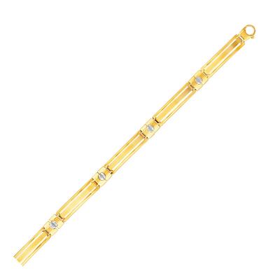 14k Two-Tone Gold Mens Bracelet with Screw Head Motif Accents