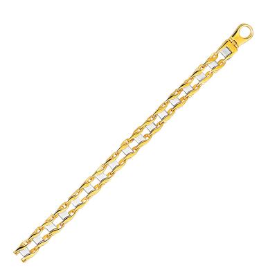 14k Two-Tone Gold Mens Bracelet with S Style Bar Links