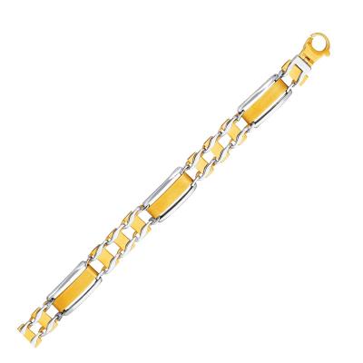 14k Two-Tone Gold Mens Bracelet with Fancy Rounded Bars