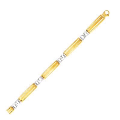 14k Two-Tone Gold Mens Bracelet with Fancy Bar Links