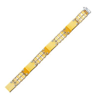 14k Two-Tone Gold Mens Bracelet with Screw Embellished Bar Links