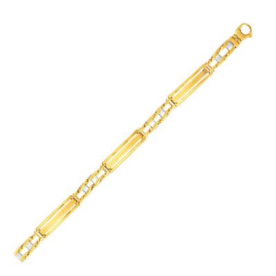 14k Two-Tone Gold Fancy Bar Style Mens Bracelet with Curved Connectors