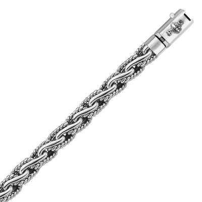 Oxidized Sterling Silver Mens Chain Bracelet in a Cable Motif