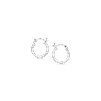 Sterling Silver Rhodium Plated Thin and Small Polished Hoop Earrings (10mm)