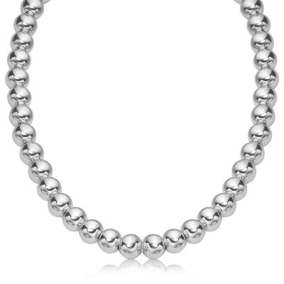 Sterling Silver Polished Bead Necklace with Rhodium Plating (10mm)