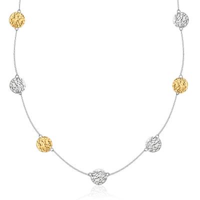 14k Yellow Gold & Sterling Silver 32' Reticulated Disc Station Necklace