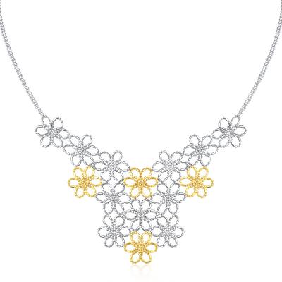 14k Yellow Gold & Sterling Silver Flower Cluster Bead Necklace