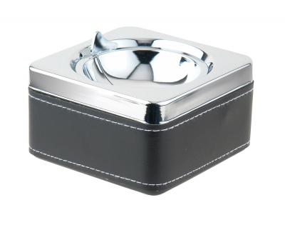 Swivel Black Leatherette & Stainless Steel Cigarette Ashtray