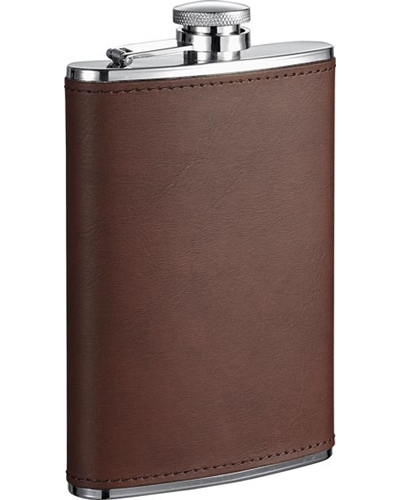 Visol Kenton 8oz Brown Leatherette Stainless Steel Hip Flask