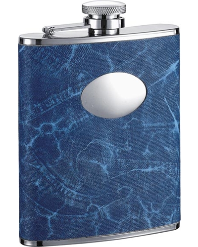 Visol Denim 6oz Blue Leatherette Stainless Steel Hip Flask