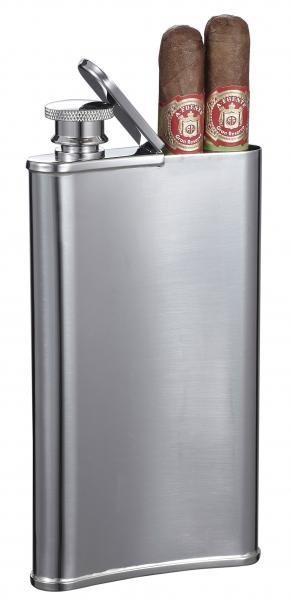 Visol Edian Stainless Steel 4oz Hip Flask with Built-in Cigar Holder