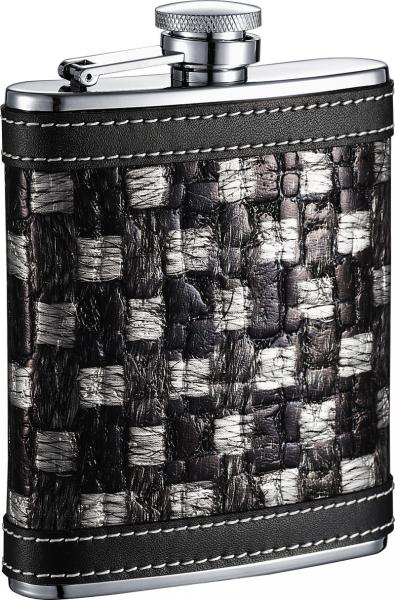 Visol Thread Black & Silver Checker Stainless Steel 6oz Hip Flask
