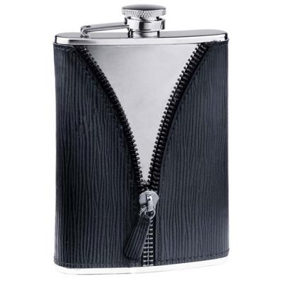 Visol Zipper Black Leatherette Stainless Steel 8 oz. Hip Flask