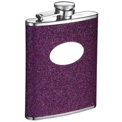 Visol Caitlyn  Glitter Purple Stainless Steel 6 oz. Hip Flask
