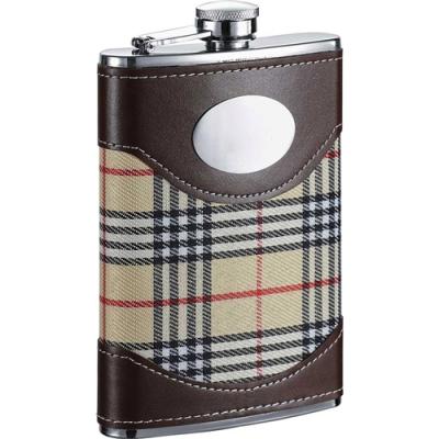 Visol Henry Leatherette & Plaid Cloth Stainless Steel 8oz Hip Flask