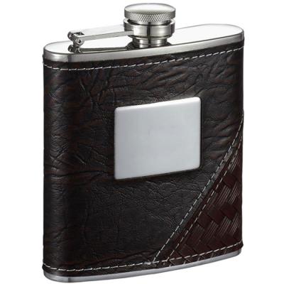 Visol Wicker Brown Leather 6oz Hip Flask