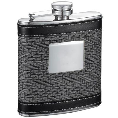Visol Helix Grey and Black Leather 6oz Hip Flask